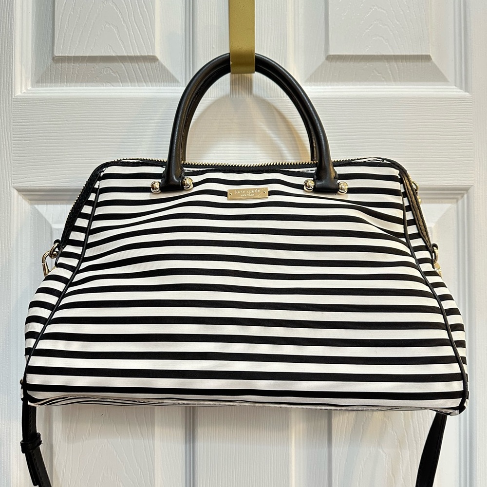 BNWOT black and white striped Kate Spade NY top handle bag with crossbody strap